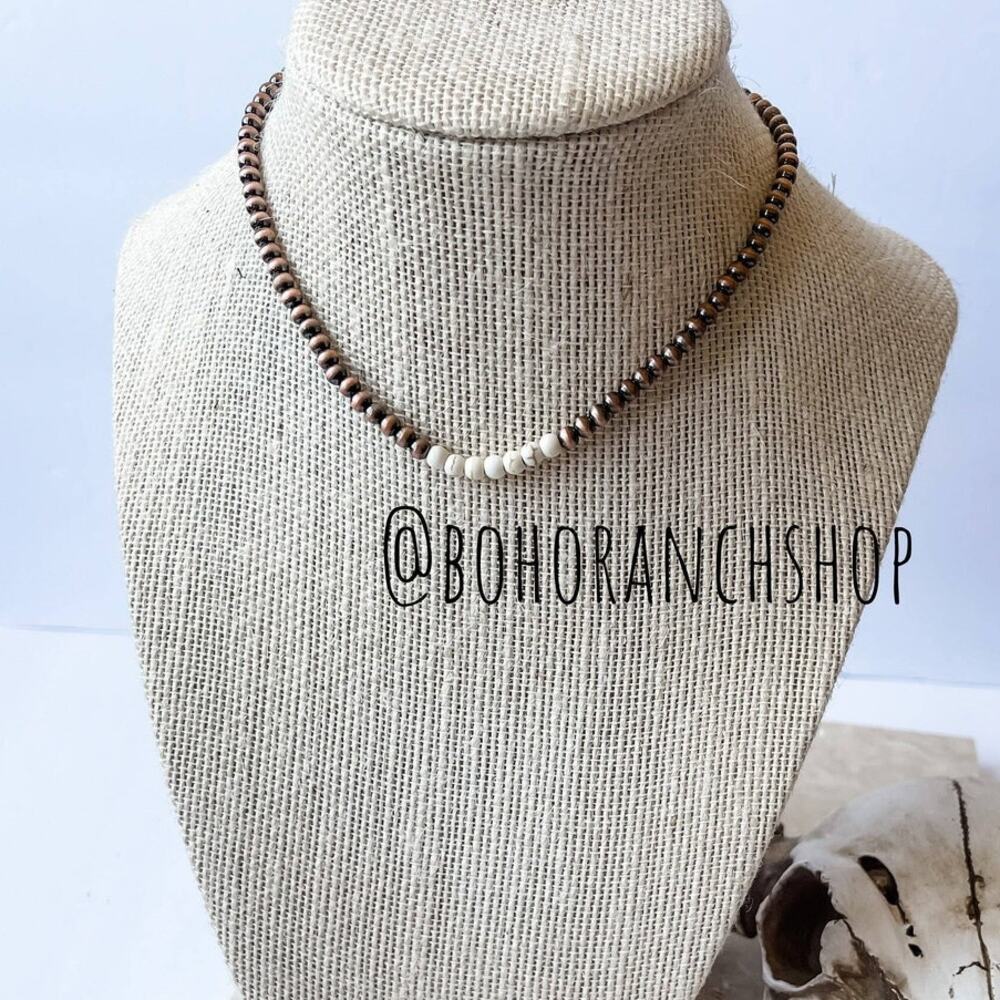 Western Navajo Bead Choker Necklace White Stone